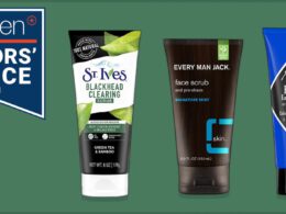 Scrub St. Ives, every man Jack scrub i Jack Black scrub na zielonym tle z nakładką uszczelniającą AskMen Editor ' s Choice