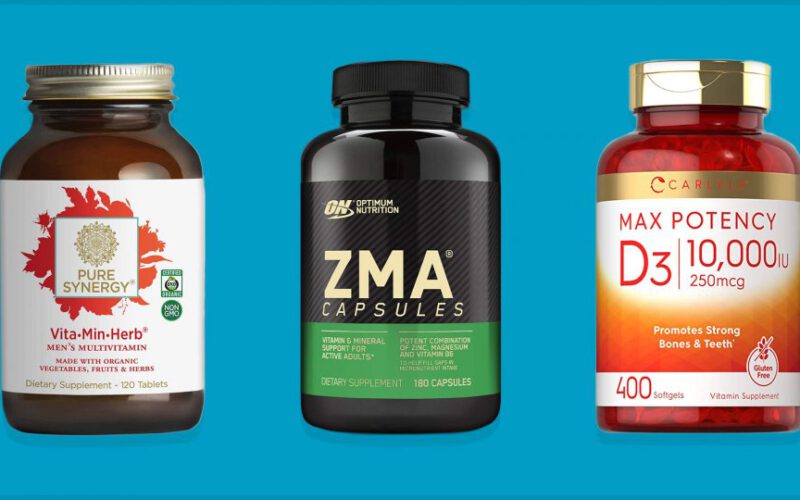 Pure Synergy vitamins, ZMA capsules, Witamina D3 na niebieskim tle